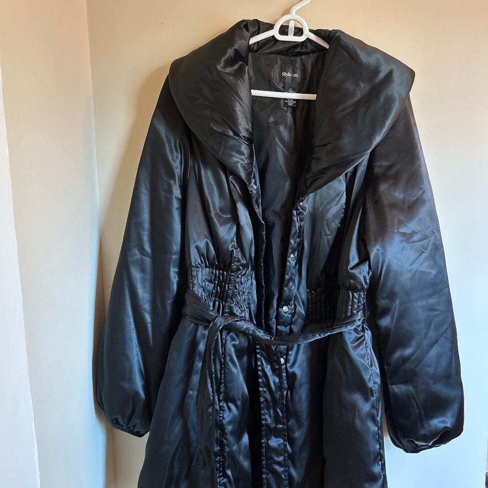 Belted Soft Satin-like Black Dress Wrap Jacket | L